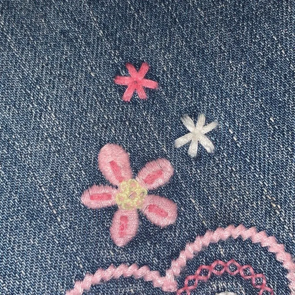 Vintage OSHKOSH Floral Embroidered Denim Jeans Girl12 Blue‎ Cropped